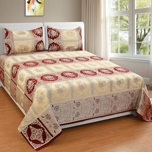 jayvaam Luxury Velvet Bedsheet – King Size Luxury Bed Sheet – Ultra Soft, Cozy & Warm Bedding for Bedroom – Hypoallergenic & Elegant Velvet Texture (Check Mate MEHROON BAZE, Velvet Bedsheet)