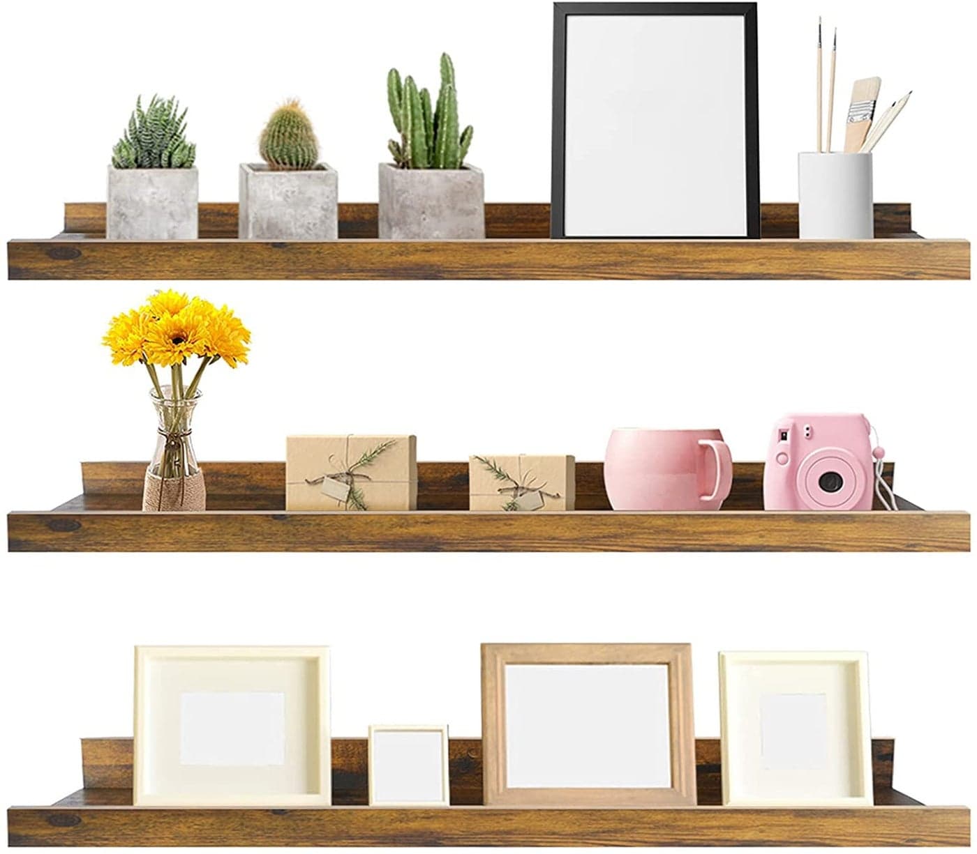 ODEJIA 36 Inch Floating Shelves Wall Mounted Set of 3 Rustic Large Wall Shelves Picture Ledge Shelf for Bedroom Living Room Bathroom Kitchen 3 Different Sizes 36Inch Floating Shelf