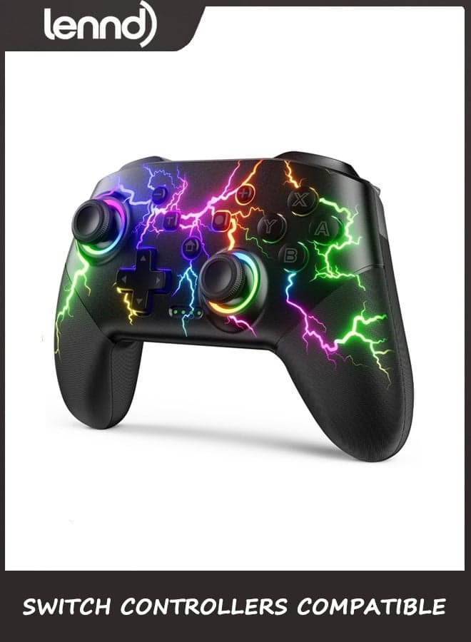 Switch Controllers Compatible with Switch 2/Lite/OLED/PC Windows, 1000mAh Programmable RGB Lightning LED, Wireless Pro Controller with One Key Pairing/Wake Up/Turbo/Vibration