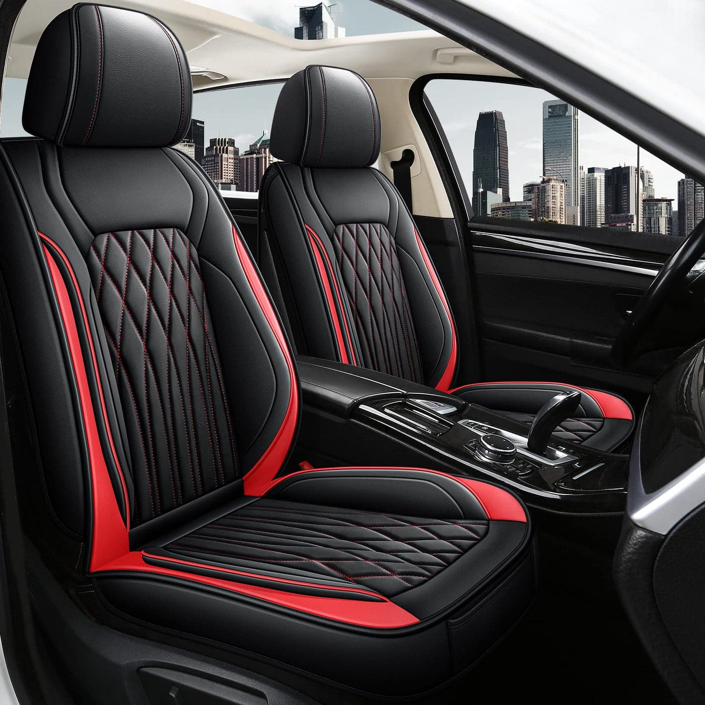 Pariitadin Leather Car Seat Covers Front Pair Waterproof Faux Leather Seat Covers for Cars NonSlip Car Interior Covers Universal Fit for Most Cars Sedans Trucks SUVs BlackRed Line