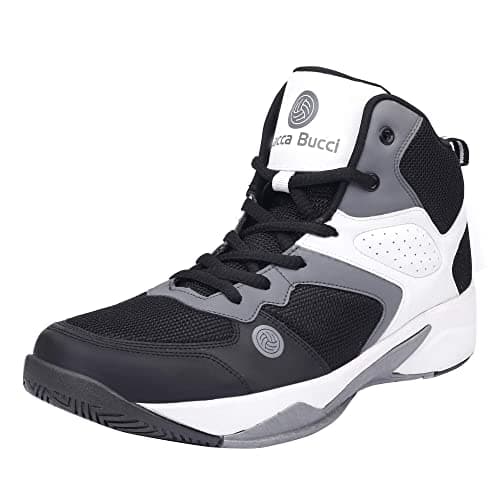 Bacca Bucci® Men's Wager Basketball Shoes with Natural Rubber Sole & Breathable Upper- Grey/White, Size UK11