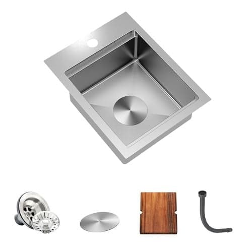 TORVA 13x17 inch RV Sink, Kitchen Bar Sink, 16 Gauge Stainless Steel Topmount Single Bowl Sink with Cutting Board - 6 Inches Deep Bar/Prep Basin
