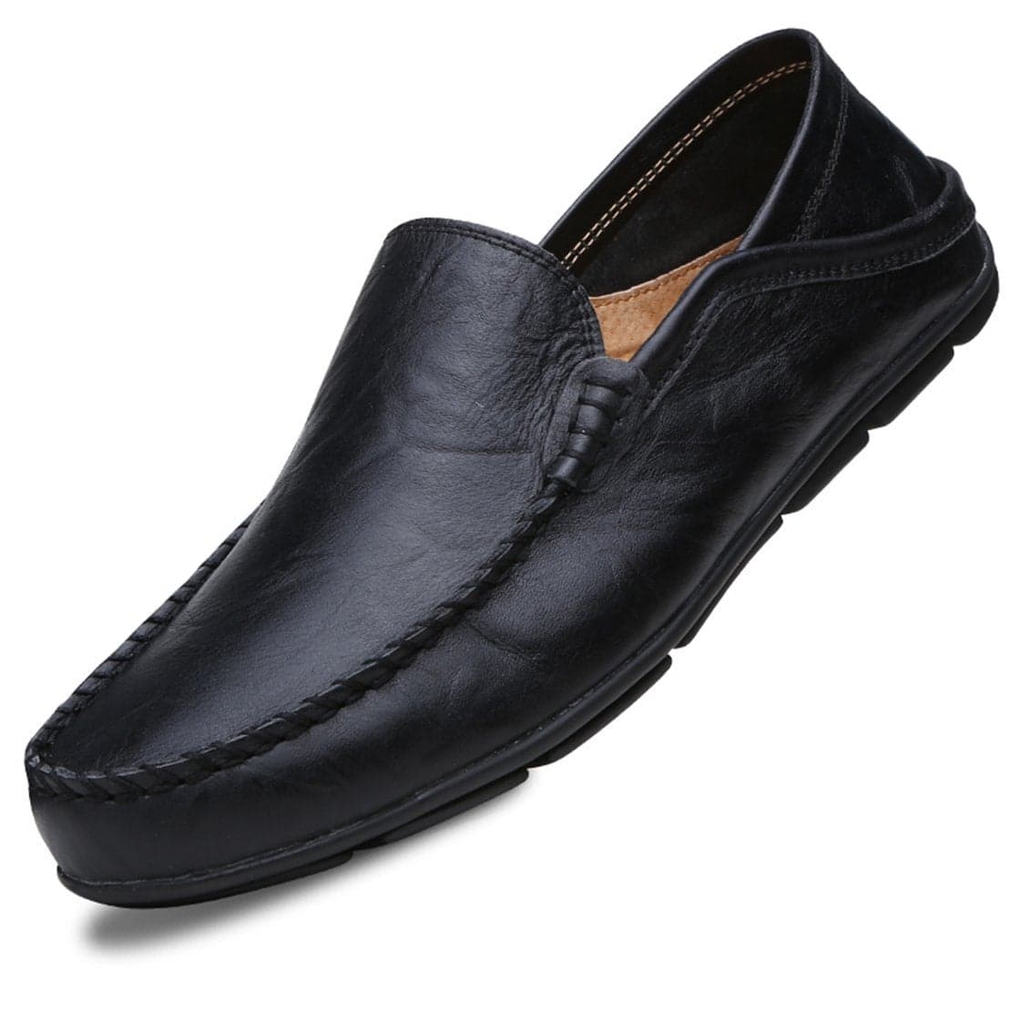 Go Tour Men's Premium Genuine Leather Casual Slip On Loafers Breathable Driving Shoes Fashion Slipper Black 9/43