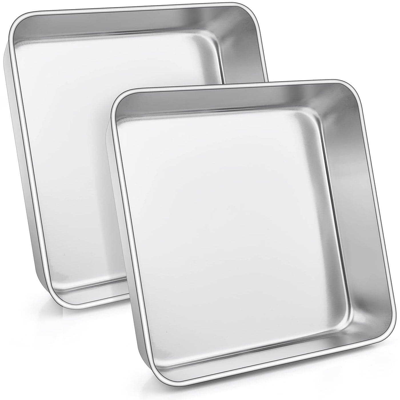 Joyfair 9 inch Cake Tin Set of 2 Stainless Steel Square Baking Pan Baking Tray Great for Birthday Christmas Brownie Lasagna Bakeware Healthy Durable Matte Finished Dishwasher Safe 235 cm