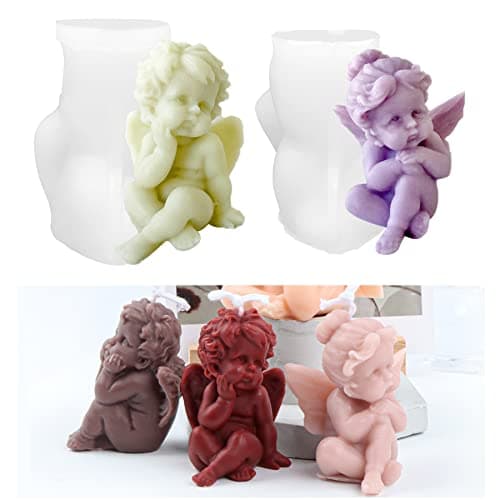 2 Pcs Angel Shape Candle Mold Valentines Day Resin Casting Silicone Mold for DIY Aromatherapy Candles Wax Plaster Polymer Clay Decoration
