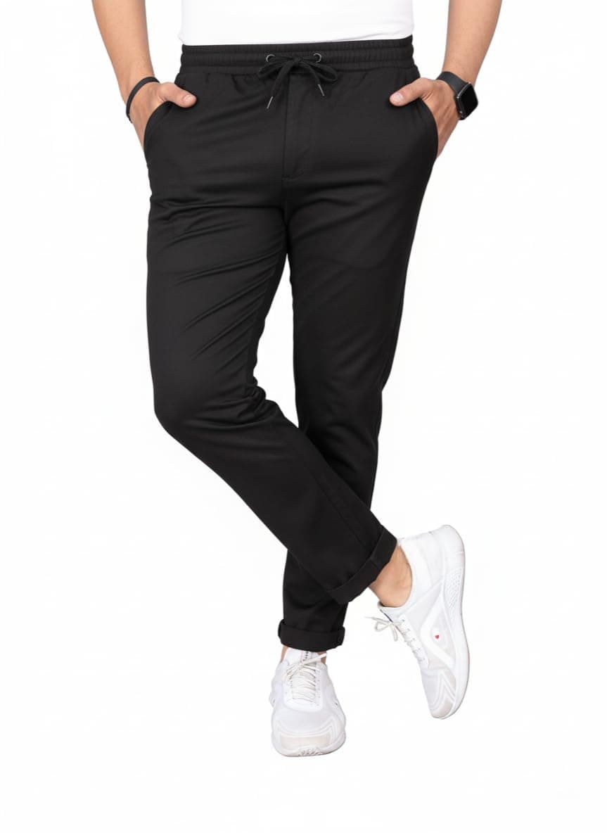 ENDEAVOUR WEAR Casual Stretchable | Formal Pant Trousers | Stylish Slim Fit Men's Wear Trousers for Office or Party | Polycotton Knitted Fabric Black
