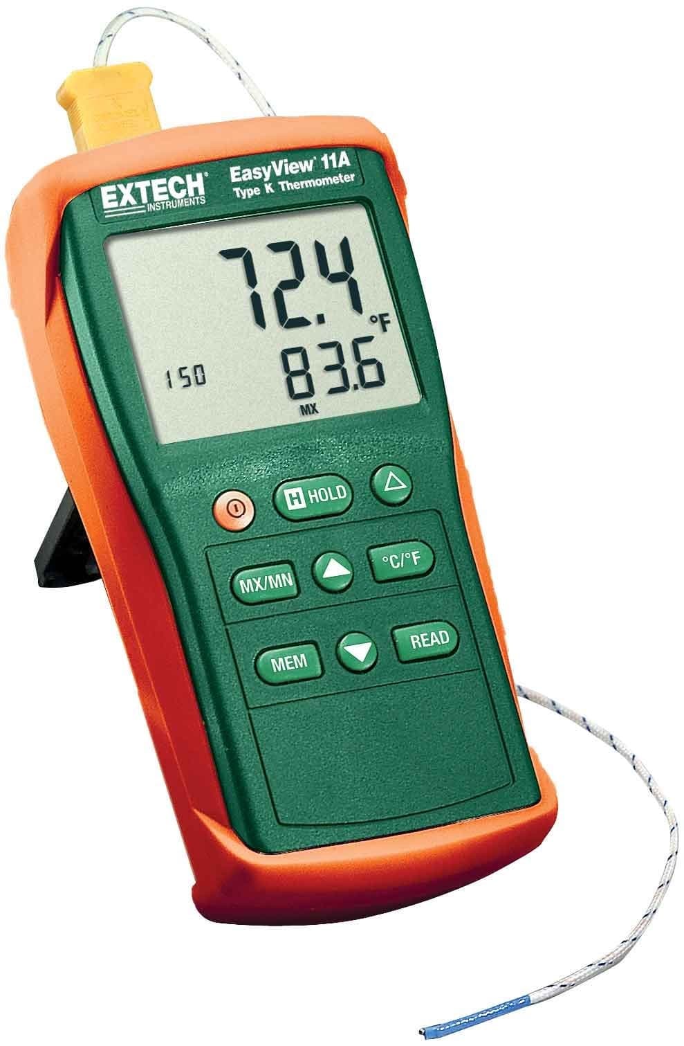 Extech EA11A EasyView Dual Input Digital Thermometer, Type K Thermocouple, -200 to 1999°F/-200 to 1360°C, Max/Min/Hold, Large Backlit LCD, Compact Handheld Design