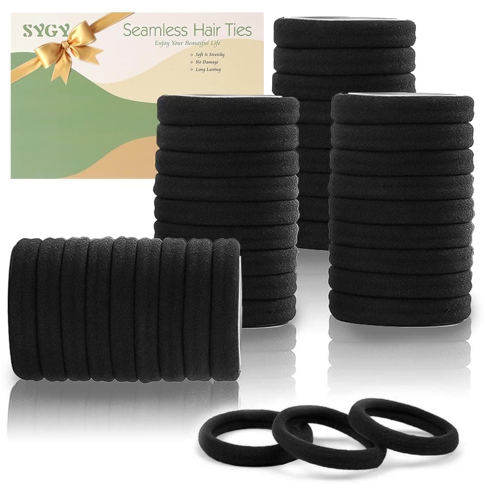 100PCS Black Hair Ties for Women, Seamless Cotton Hair Bands, No Crease No Damage Hair Tie for Thick Thin Hair, Soft Ponytail Holders Hair Accessories for Girls, Hair Accessories