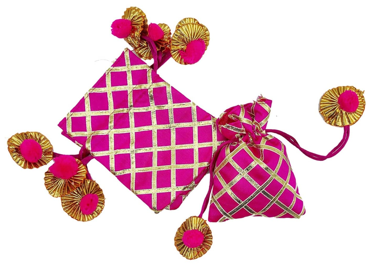 brown leaf 5X7 inch Pink Gota Cheack Potli Bags Jewelry Pouch Best for Wedding Anniversary Party Supply Return Gifting Bags