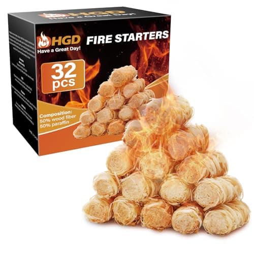 HGD Fire Starter(32pcs), Natural Charcoal Starters, Firestarters for Indoor Fireplace, BBQ, Campfire, Wood Stove, Chimney, Fire Pit, Grill, Smoker, Indoor Outdoor Use, Weather-Resistant