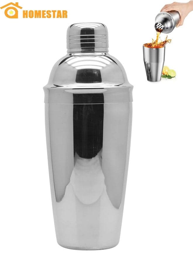 Stainless Steel Cocktail Shaker 24oz with Built-In Strainer, Professional Martini Shaker, Margarita Drink Mixer, Boston Shaker, Bar Tools for Home, Bar and Parties