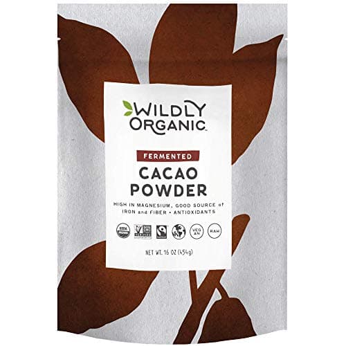 Wildly Organic Fermented Cacao Powder 16 Oz, 1 lb Bag - Organic, Non-Alkalized, Minimally Processed, High in Antioxidants, Raw, Fair Trade, Non-GMO, Kosher, Vegan, Premium Rich Chocolate Flavor | Perfect for Skin, Hair, Smoothies, Yogurt, Oatmeal, Baking, & Hot Cocoa