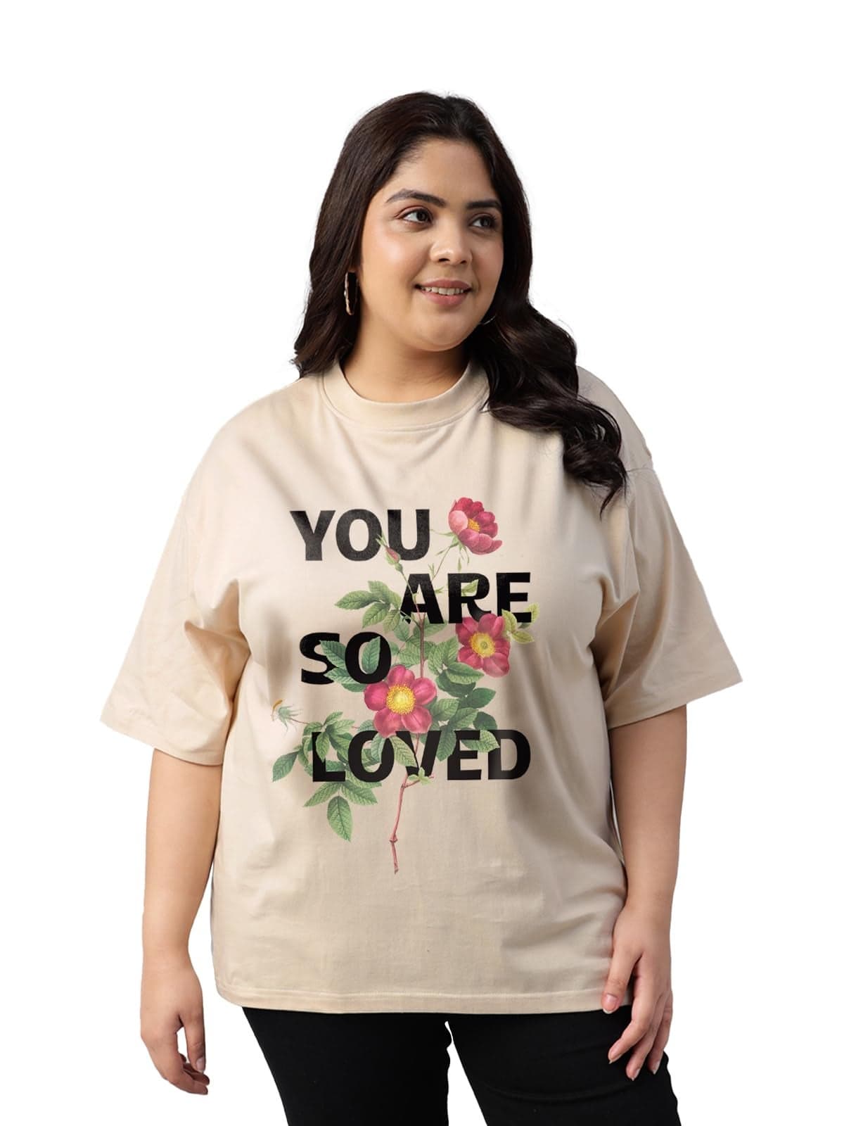 JUNEBERRY® 100% Pure Cotton Oversized Fit Latest & Trendy All Over Prints Half Sleeve Plus Size T-Shirt for Women & Girls (PS_JBYASLVD_SW_5XL)