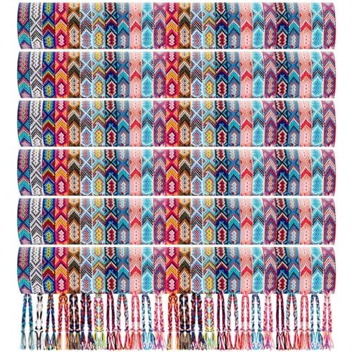 Henoyso 60 Pcs Woven Friendship Bracelets Bulk Adjustable Braided String Nepal Boho Thread Bracelets String with Sliding Knot Closure Gift for Women Girls Birthday Party Camp Favor Festival Vibe