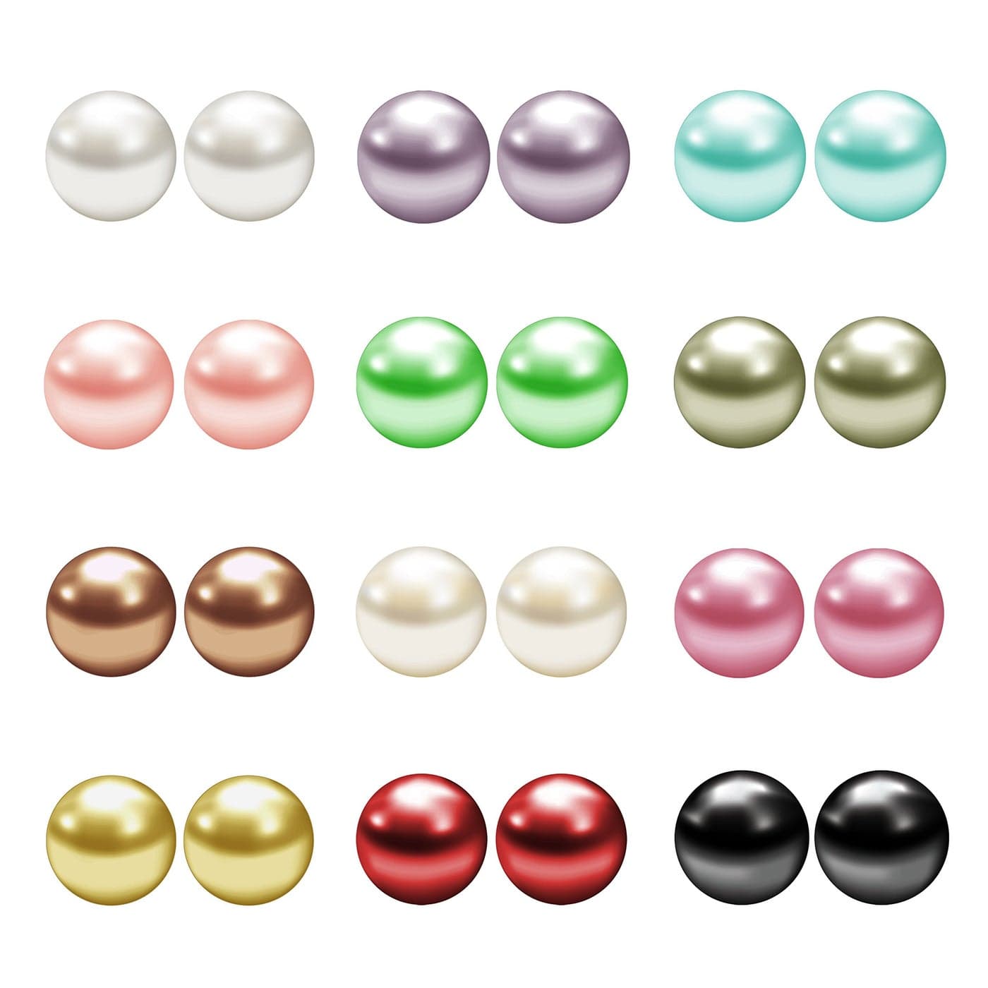 JewelrieShop Fake Pearl Earrings Stud Set Faux Colorful Pearls Earring Pack for Women Hypoallergenic Stainless Steel Ball Studs Earing for Women Jewelry (12pairs,10mm)