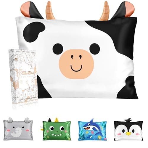 Miss Adola Silk Pillowcases for Kids Standard Size 20x26 Cartoon Soft Breathable Pillow Cases for Hair and Skin with Hidden Zipper Cute Kawaii for Teens Girls Boys Sleeping Bedding Cow