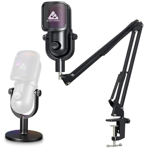 Audio Array AM-C47 RGB USB Condenser Mic Kit | AI Noise Cancellation, 192kHz/24Bit Studio Quality, Touch Control, Headphone Monitoring | Podcasting, YouTube, Gaming & Streaming | Mac/PC & Mobile
