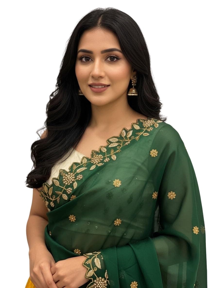 Fabcartz Beautiful Embroidery work Rangoli Dupatta for women | Only Dupatta (Bottle Green, 2.4)
