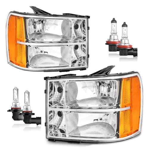 KarSpareHub Headlights Assembly for 07-13 GMC Sierra 1500/07-14 Sierra 2500 HD 3500 HD Headlamp Replacement Chrome Housing Driver & Passenger Side