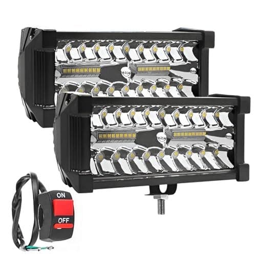 FABTEC LED Flasher Fog Light with 5 Modes LED Bar Light LED Light with Spot Flood beam 38 Led 7 Inch Fog Light with On/Off Switch Universal Light for Bikes and Cars (Set of 2) (White and Yellow)