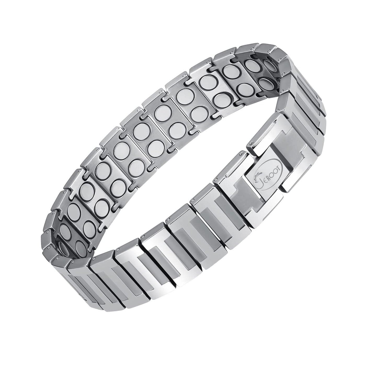 JEROOT Upgraded Magnetic Bracelets for Men, Pure Titanium Double Row Ultra Strength Magnets(4000 Gauss Per Magnet) Bracelets, Men's Bracelet with Adjustment Tool & Jewelry Gift Box (Sliver)