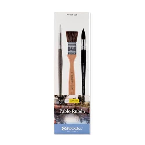 Escoda Watercolour Artist Set Pablo Rubn Size 121414 3 Brushes Synthetic White Toray Tendo Round Pointed Round mop mottler