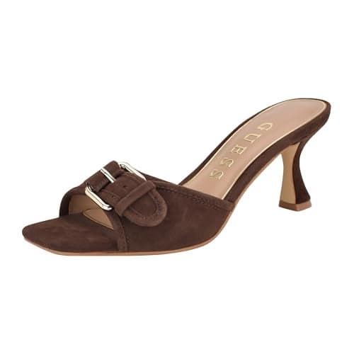 Guess Women's Dista Heeled Sandal, Dark Brown Leather 200, 5