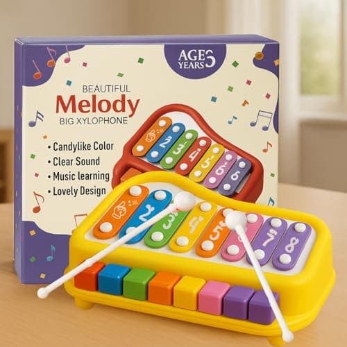 TOYTONIC Xylophone Musical Toy for Kids 8 Scale – 2-in-1 Piano Keyboard with 8 Tone Percussion | Colorful Educational Toy for Toddlers, Baby Boys & Girls 6-12 Months | Birthday Gift (Multicolor)