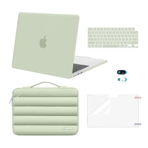 MOSISO Compatible with MacBook Air 13 inch Case M5 2026 M4 2025 M3 M2 20242022 A3449 A3240 A3113 A2681 Hard CasePuffy BagKeyboard CoverWebcam CoverScreenFilm for MacBook Air 136 Sage Green