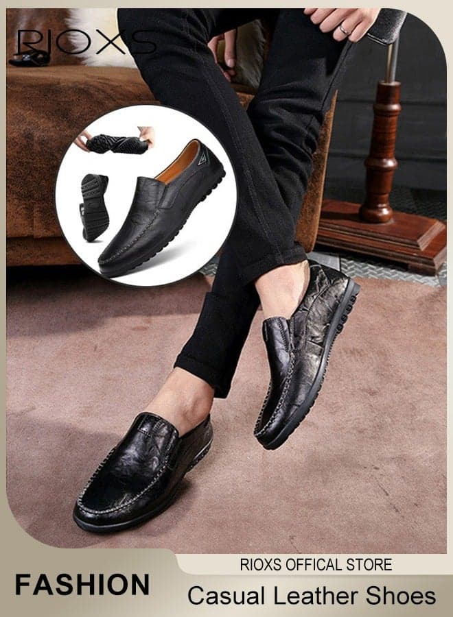 Mens Business Formal Shoes, Men's Slip-ons Leather Shoes, Round Toe Fashion Flat Shoes, Slip-on Loafers Shoes For Work And Daily Wear, Casual Penny Loafers For Men, Comfy Lightweight Driving Flats, Black Leather Shoes For Business, Gift For Daddy Grandfather Boyfriend Husband