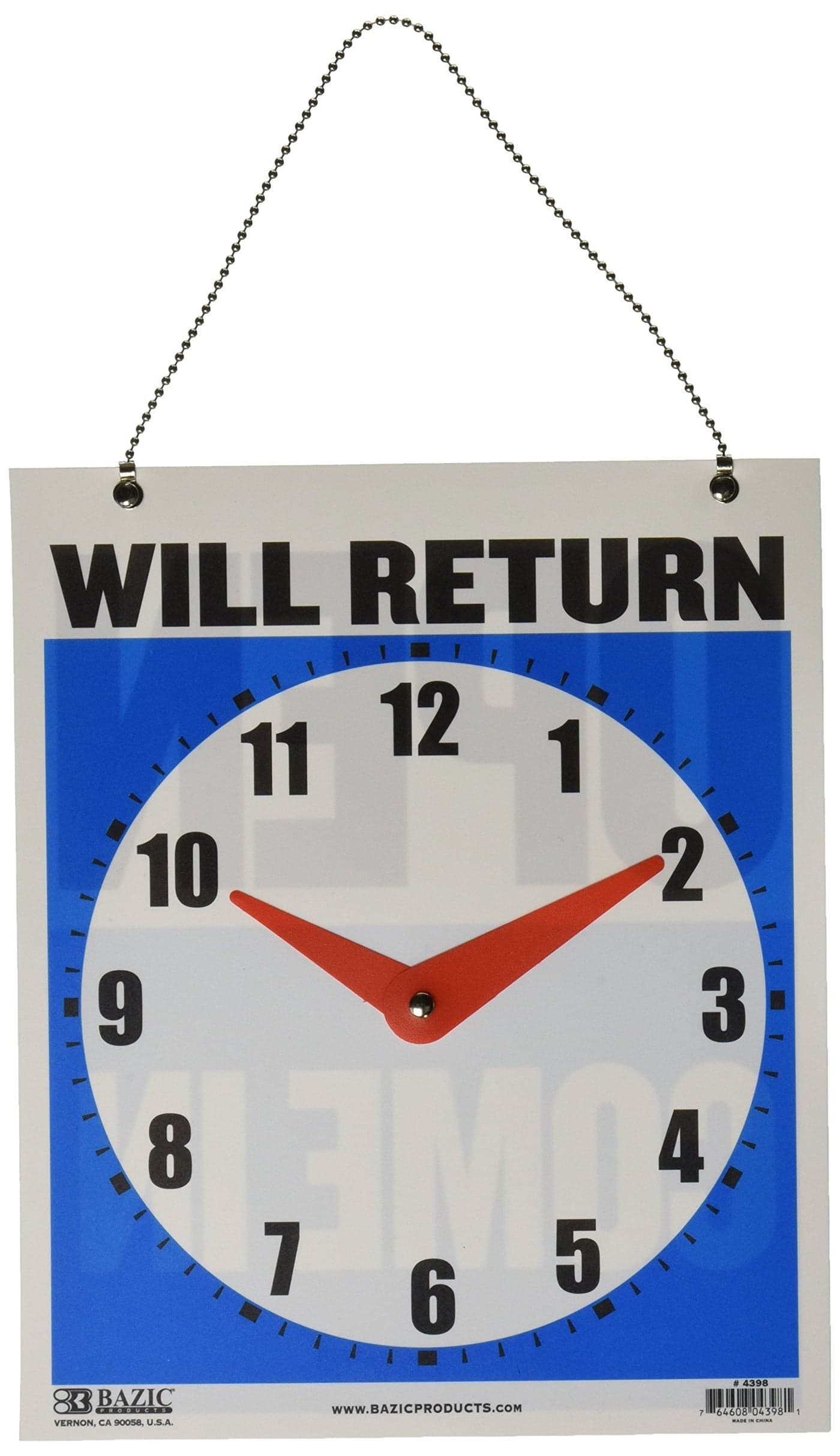 BAZIC 75x9 Will Return Clock Sign w Open Sign on Back Case of 24