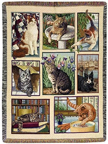 Manual Tapestry Throw with Fringe Kitty Korner 47 X 60Inch