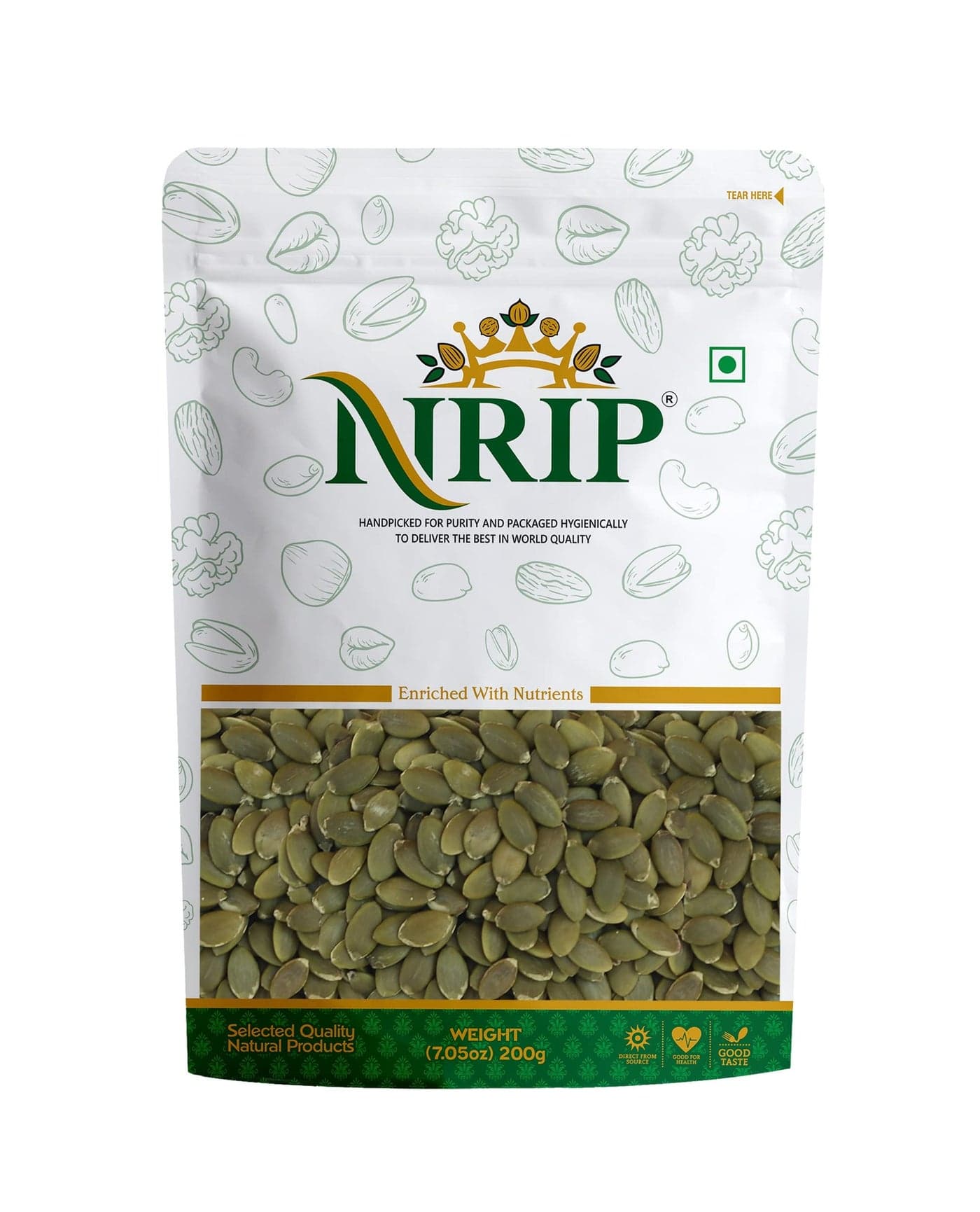 NRIP Premium Raw Pumpkin Seeds | 200 Gram | Rich Source Of Fibre