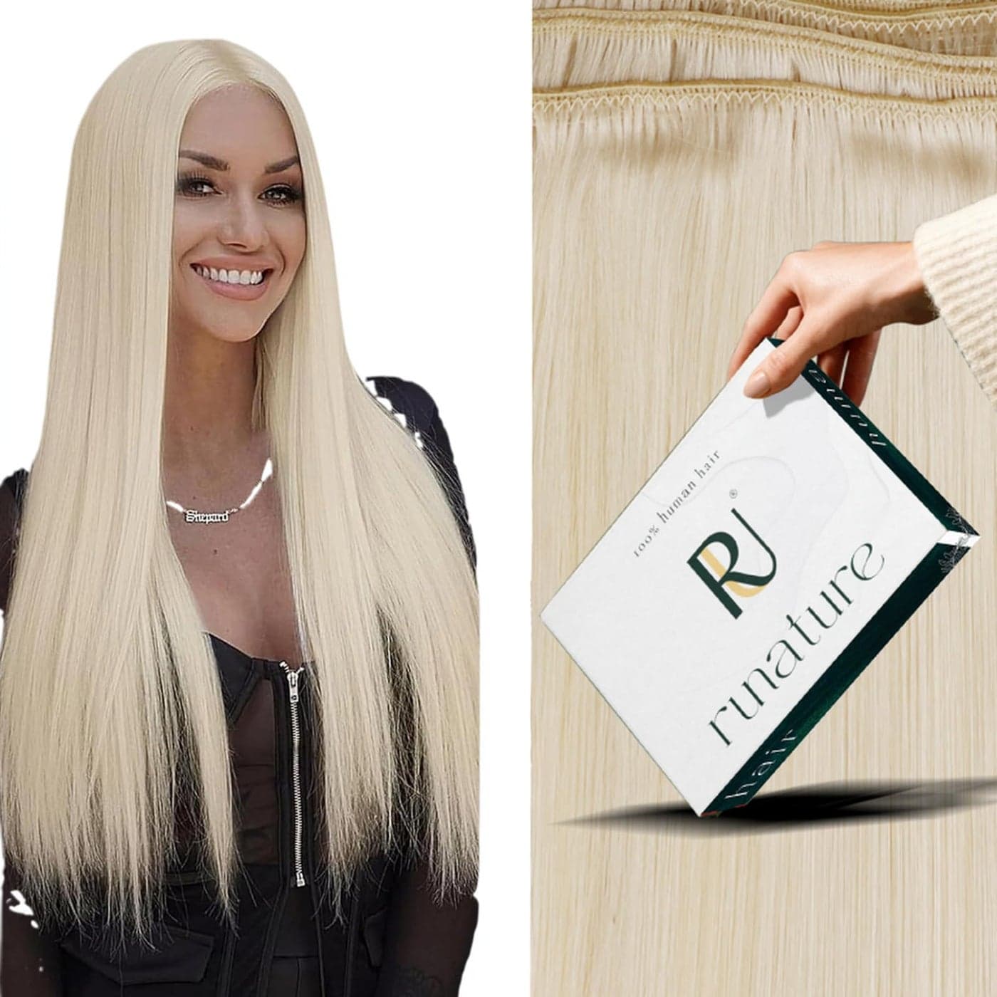 RUNATURE Blonde Weft Hair Extensions Human Hair800 Ice Blonde14 Inch 100gStraight Short Sew in Hair Extensions Real Human Hair Weft ExtensiosnFull Head Double Weft