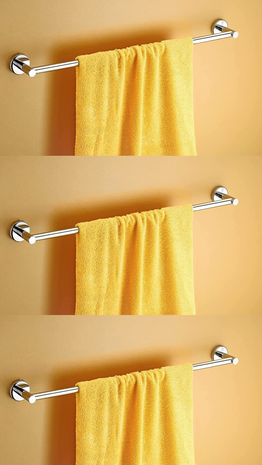 iSTAR Heavy Round Stainless Steel 24 Inch Towel Rod Towel Rack for Bathroom Towel Bar Hanger Stand Bathroom Accessories (Chrome Finish) (Pack of 3)