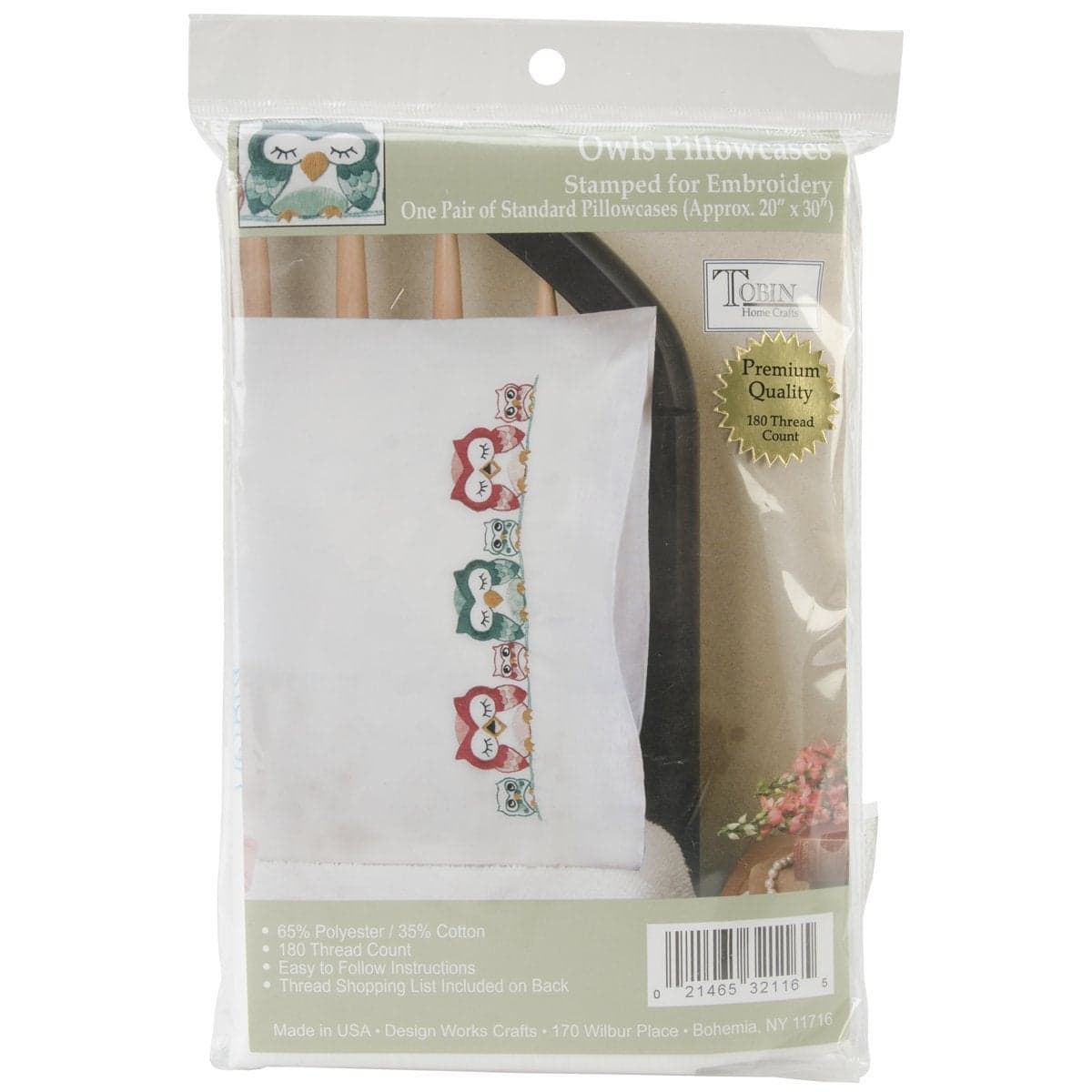 Tobin Stamped Pillowcase Pair For Embroidery 20X30 OwlsWhite