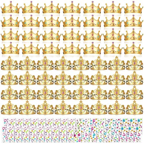 Sotiff 150 Pieces Foam Crowns Set for Kids Princess Crowns Making Kits 90 Pcs Foam Princess Tiaras and 60 Sheets Crystal Diamond Sticker for Kids Party Supplies DecorationGold