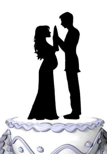 Meijiafei Pregnant Bride and Groom Silhouette Wedding Cake Toppers