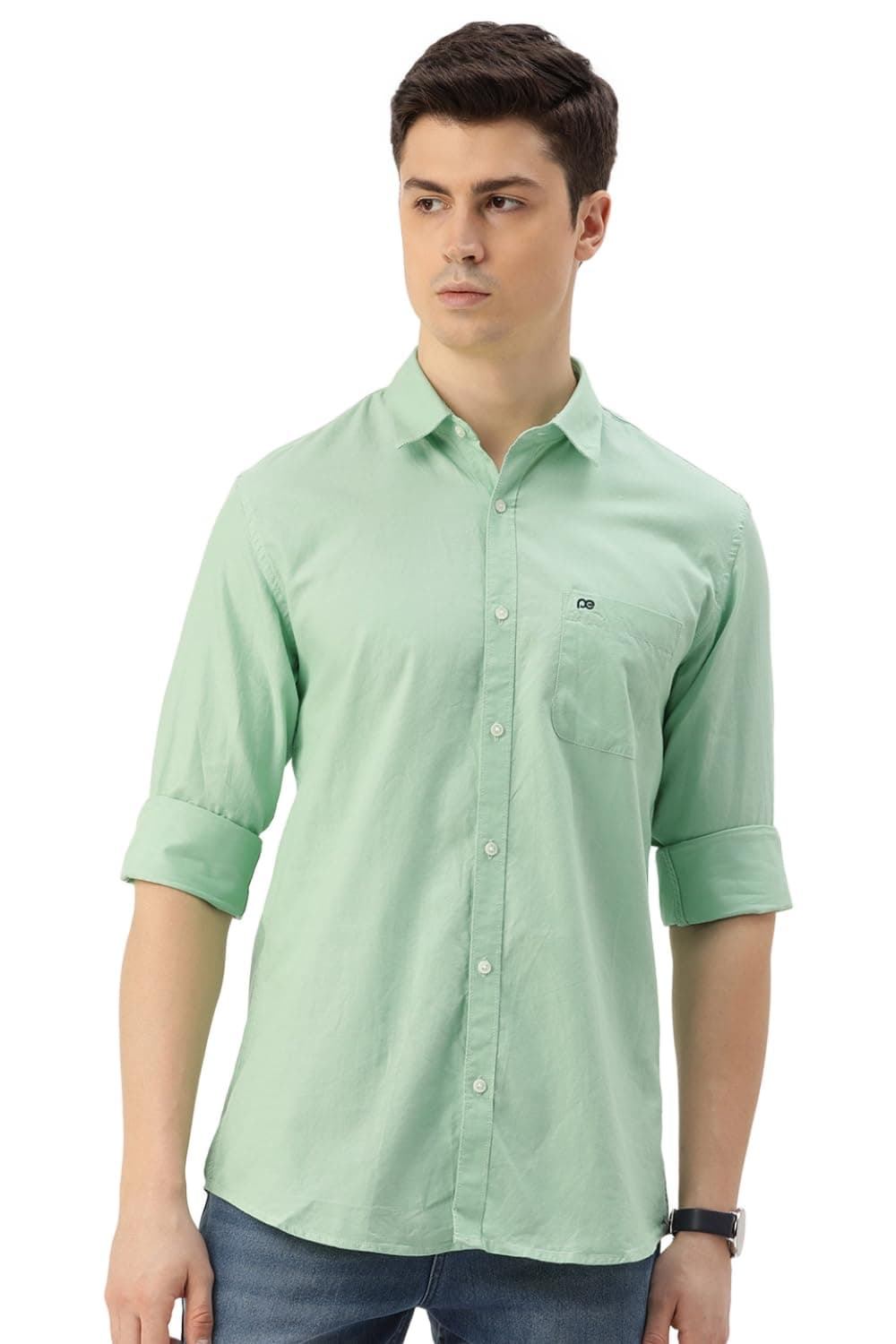 Peter England Men's Classic Slim Fit Full Sleeve Oxford Shirt | 100% Cotton Green