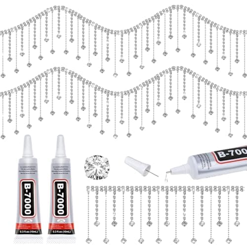 Tetutor Rhinestone Trim Fringe with B7000 Glue 1 Yard Irregular Rhinestone Fringe Belt Rhinestones Tassel Sparkle Diamond Fringes Rhinestones Ribbon Tassel Chain for DIY Clothing Wedding Decoration