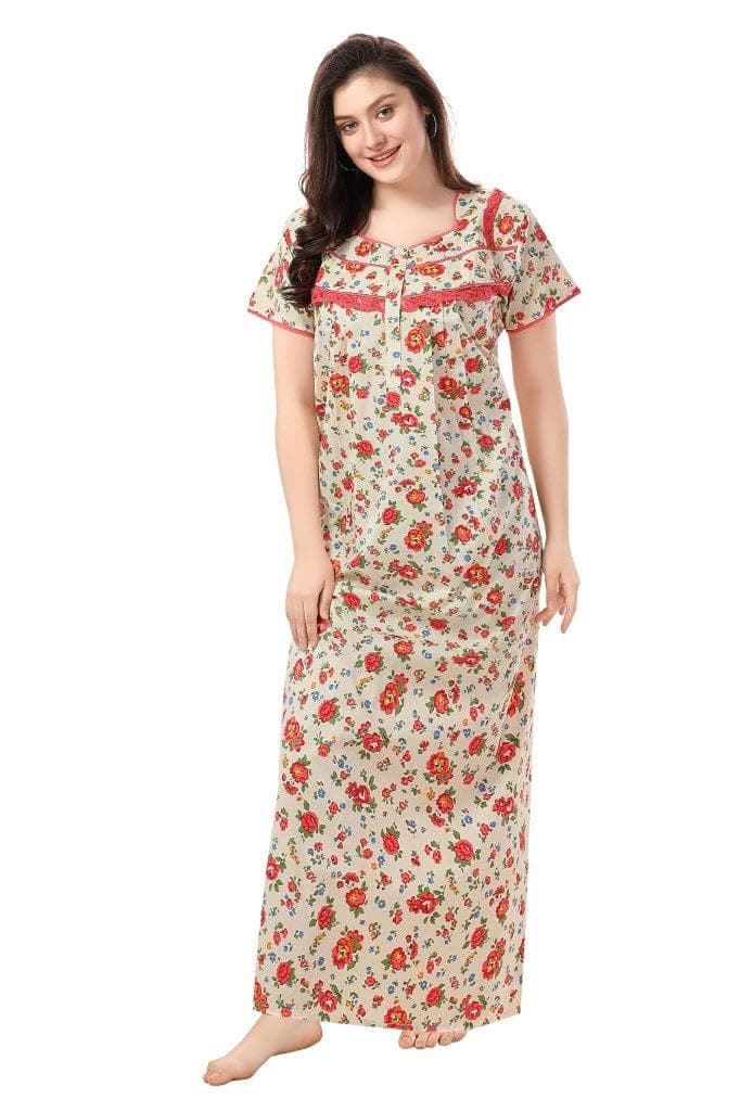 Soulemo Women Maxi Cotton Cream/RED Nighty 499UXXL (Size - XXL)