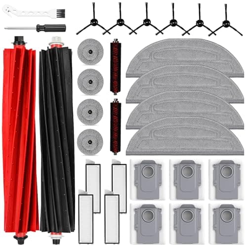 30 Pack Accessories Set for Roborock S8 Max/MaxV Ultra Robot Vacuum, 1 Pair Main Brushes, 2 Self-Cleaning Brush, 6 Side Brushes, 4 Filters, 4 Round Mop Pads, 4 Long Mop Pads, 6 Dust Bags, 2 Tools