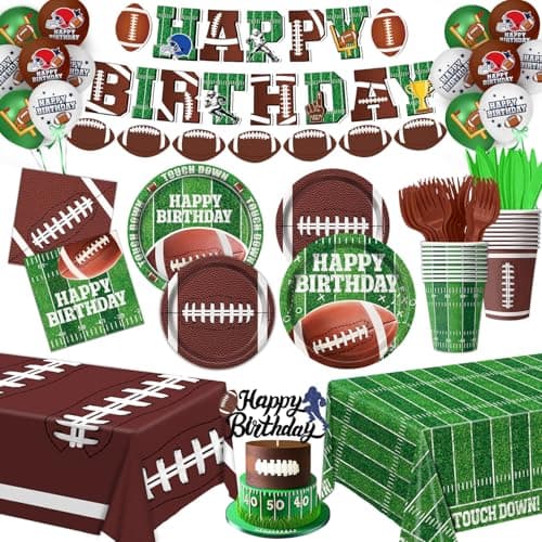 Football Birthday Party Decorations Football Party Supplies Includes Plates Napkins Cups Banner Balloons Tablecloth for Football Birthday Party Football Game Day Serve 20