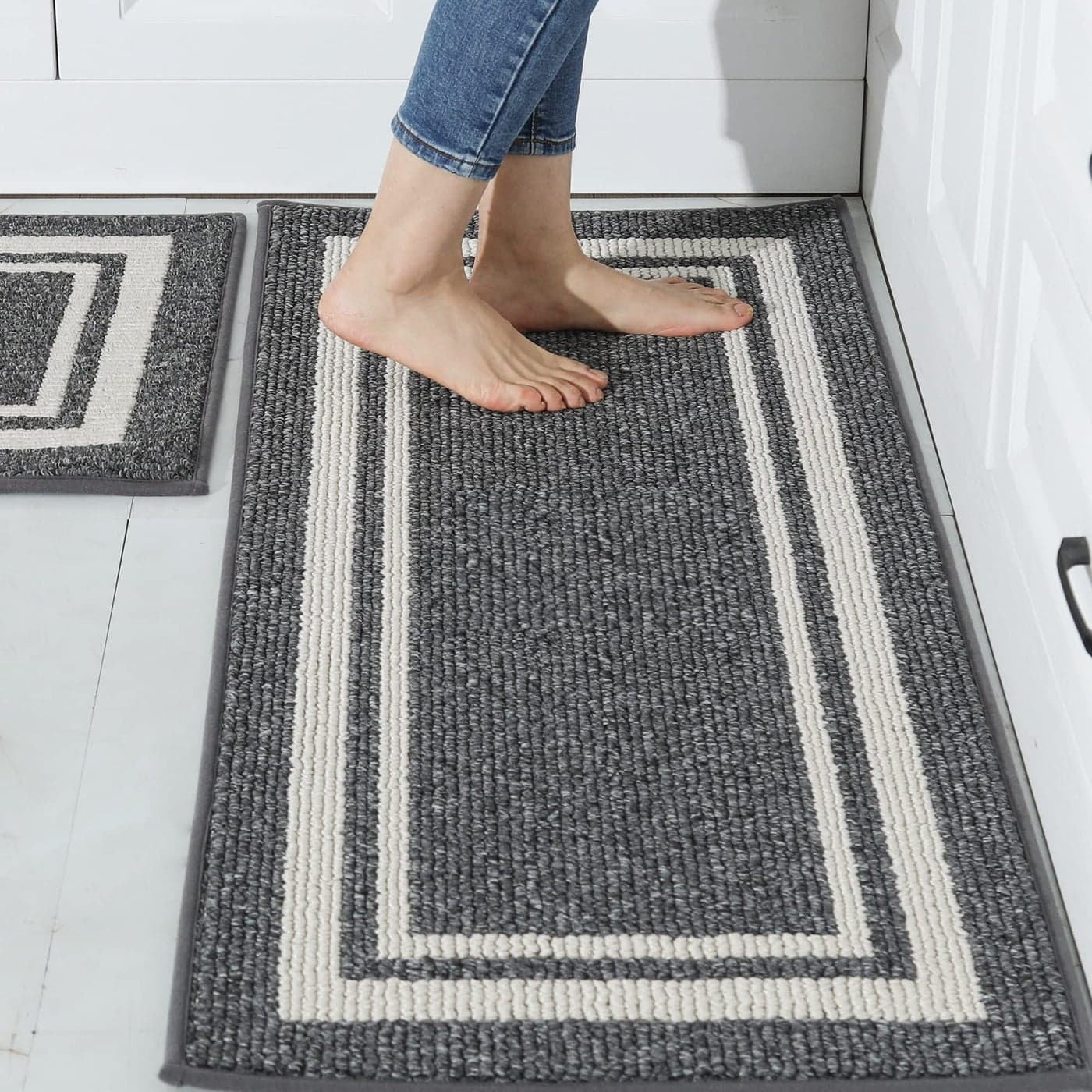 COSY HOMEER Kitchen Rugs NonSlip 20x3020x48 Inch Thick Polypropylene Standing Mat for Home Machine Washable Black Frame
