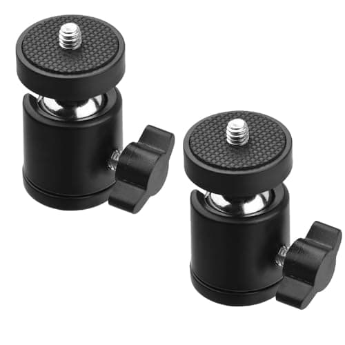 BROLAVIYA 2 Pack Ball Head, 360 Degree Aluminum Alloy Rotating Swivel Tripod Ball Head with 1/4" Screw Thread Head for Cameras, Camcorders, Smart Phone, Gopro, LED Video Light, Black