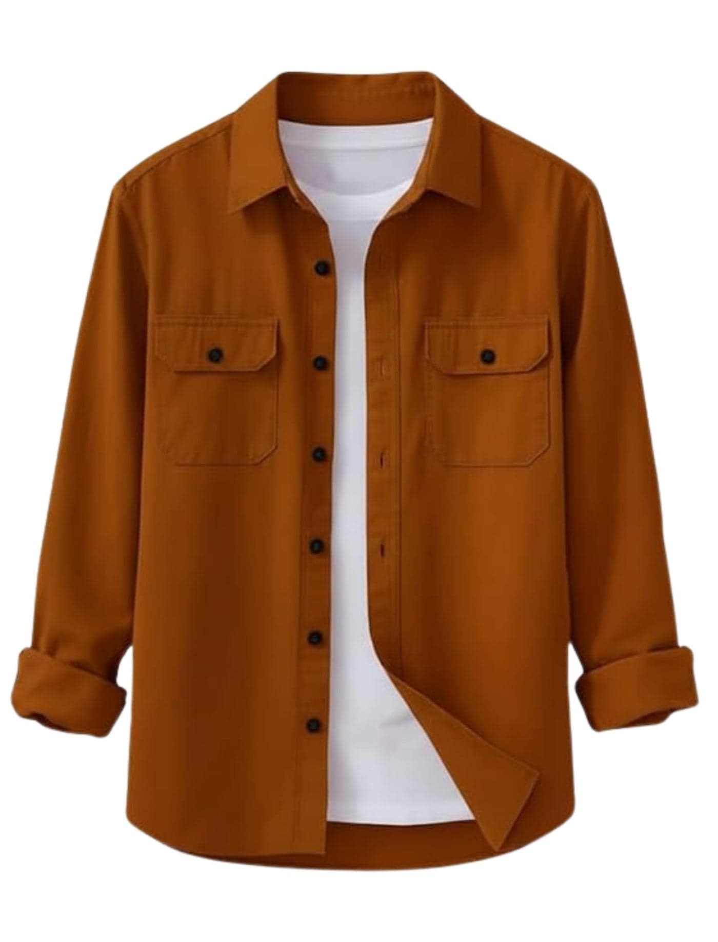 DEELMO Men’s Stylish Cotton Blend Casual Shirt || Full Sleeve Button-Down Shirt with Dual Flap Pockets || Comfortable Breathable Fabric || Perfect for Casual Office and Outing Wear Dark Orange