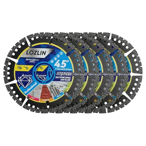 LOZLIN Diamond Blades 5-Pack 4.5" Diamond Multi-Purpose Saw Blades - Heavy Duty Angle Grinder Discs for Cutting Marble/Quartz/Stone/Tile/Metal/Plastic (Black Teeth, 5)