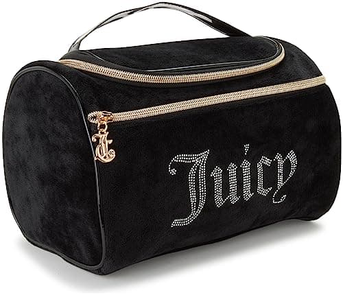 Juicy Couture Black Makeup Bag Cosmetics Organizer Travel Essentials Hanging Duffel Velour Rhinestones