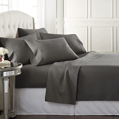 Danjor Linens Full Sheet Set 6 Piece Hotel Quality Bed Sheet w 4 Pillowcases Microfiber Sheet Sets with Deep Pockets Breathable Cooling Wrinkle Free Machine Washable for Full Size Bed Gray