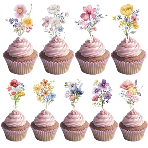 Deorfuy Wildflower Birthday Party Decorations 36PCS Flower Floral Cupcake Toppers Decoration Baby in Bloom Baby Shower Cupcake Picks Decor Party Supplies for Gilrs Women